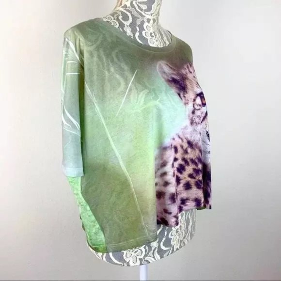 Baby Cheetah Cub 3D Print Slouchy Crop Top T-Shirt - Picture 3 of 9